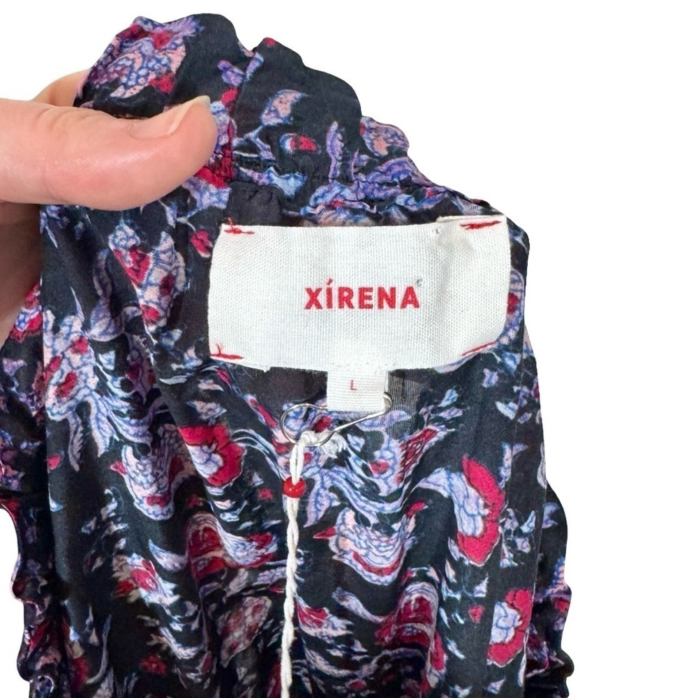 XIRENA Lea Shirred Off the Shoulder Tiered Silk Blend Dress Black Beauty Floral - Picture 12 of 16